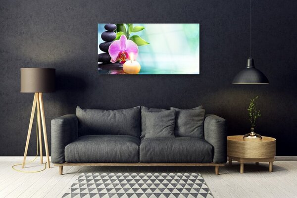 Quadro su vetro Orchidea Acqua Natura 100x50 cm 2 appendini