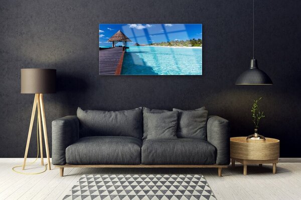 Quadro di vetro Ponte dell'architettura del mare 100x50 cm 2 appendini