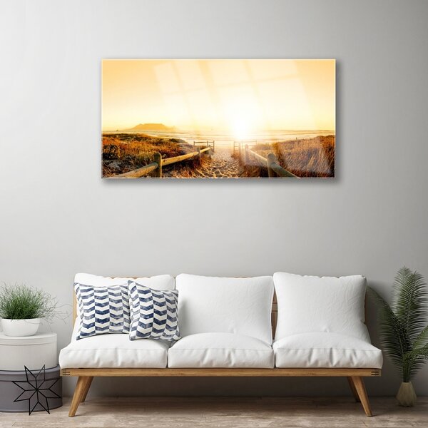 Quadro su vetro Sentiero Spiaggia Mare 100x50 cm 2 appendini