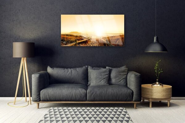 Quadro su vetro Sentiero Spiaggia Mare 100x50 cm 2 appendini