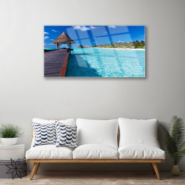 Quadro di vetro Ponte dell'architettura del mare 100x50 cm 2 appendini