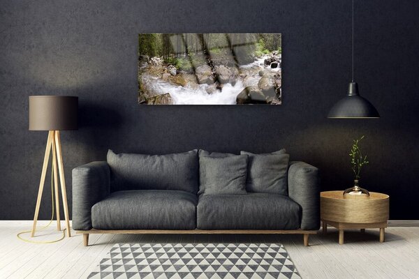 Quadro in vetro Cascate di Forest River 100x50 cm 2 appendini