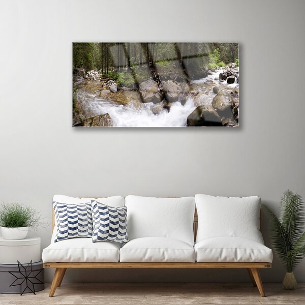 Quadro in vetro Cascate di Forest River 100x50 cm 2 appendini