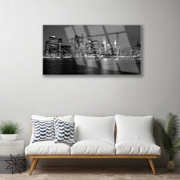 Quadro in vetro Edificio della città 100x50 cm 2 appendini