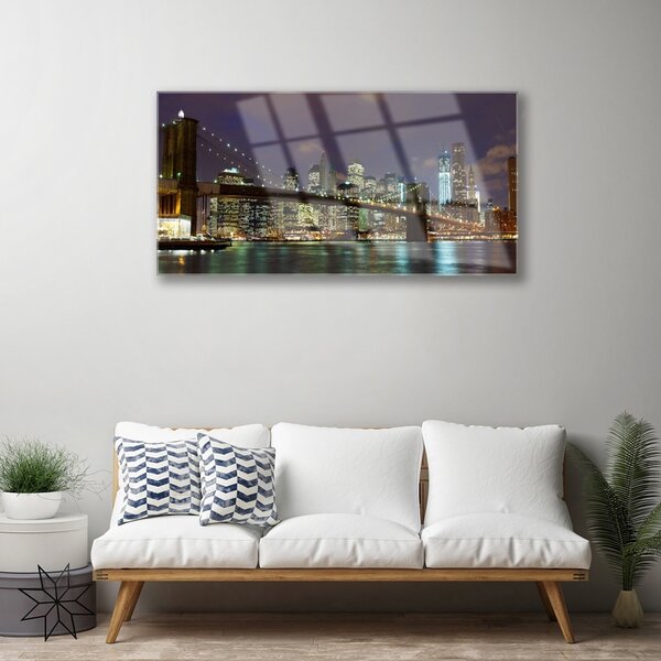 Quadro di vetro Ponte Architettura Città 100x50 cm 2 appendini
