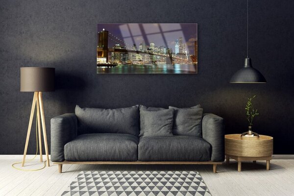Quadro di vetro Ponte Architettura Città 100x50 cm 2 appendini