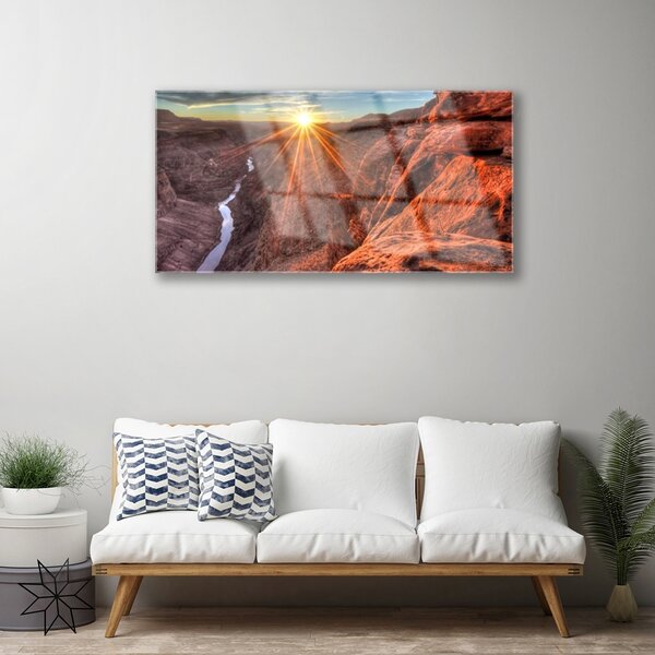 Quadro vetro Paesaggio del deserto del sole 100x50 cm 2 appendini