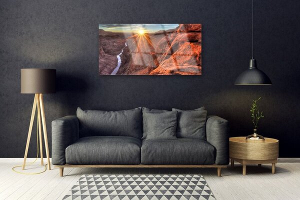 Quadro vetro Paesaggio del deserto del sole 100x50 cm 2 appendini