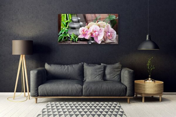 Quadro su vetro Spa Bamboo Orchid 100x50 cm 2 appendini
