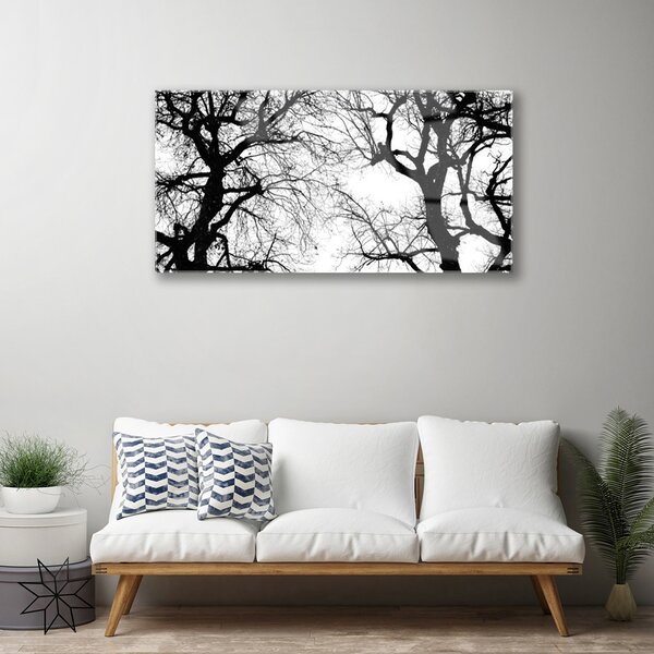 Quadro in vetro Natura Alberi in bianco e nero 100x50 cm 2 appendini