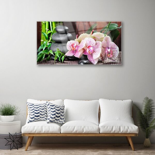 Quadro su vetro Spa Bamboo Orchid 100x50 cm 2 appendini