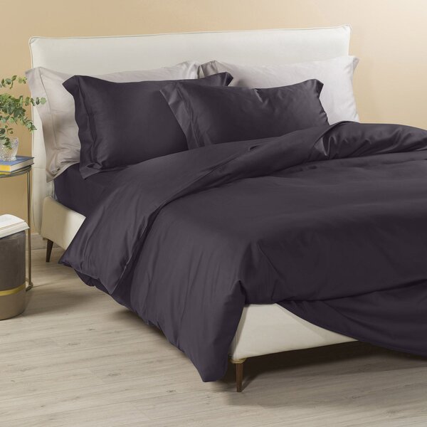 Completo Copripiumino In Raso Di Cotone Raso Matrimoniale Dreaming Tinta Unita Black Caleffi