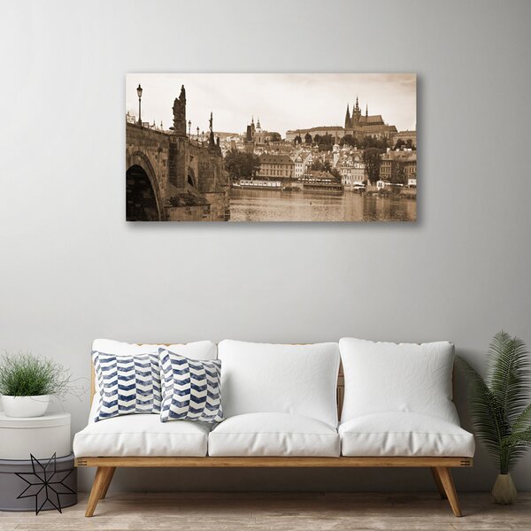 Quadro su tela Paesaggio del ponte di Praga 100x50 cm