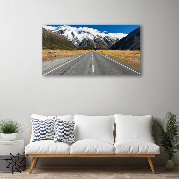 Quadro stampa su tela Strada al paesaggio di neve di montagna 100x50 cm