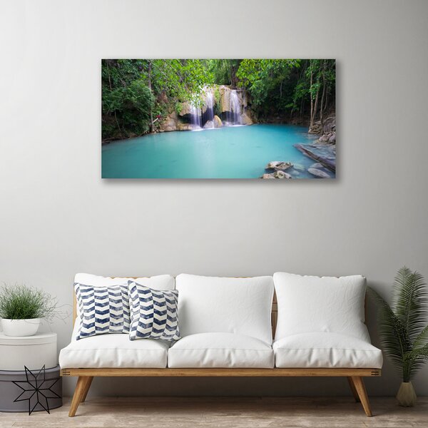 Stampa quadro su tela Cascata del lago della foresta naturale 100x50 cm