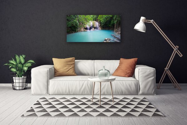 Stampa quadro su tela Cascata del lago della foresta naturale 100x50 cm