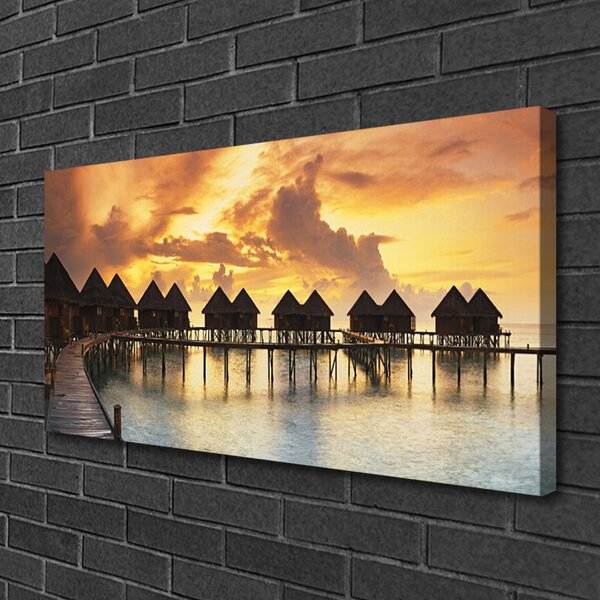 Quadro su tela Mare, cielo Case per le vacanze 100x50 cm