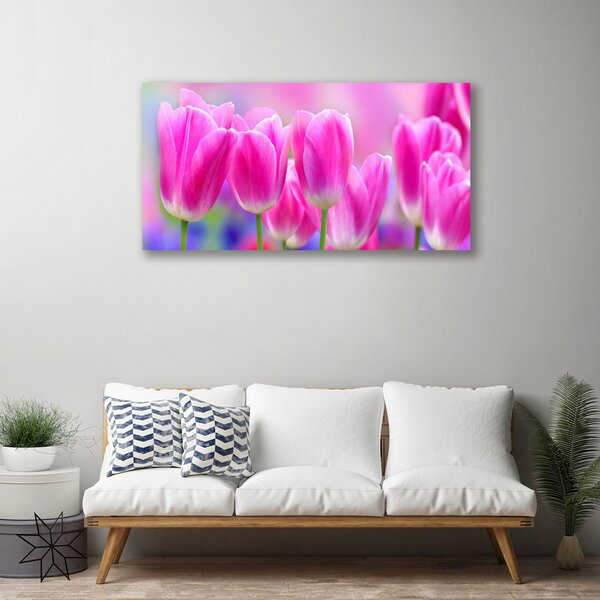 Quadro su tela Tulipani Sul Muro 100x50 cm