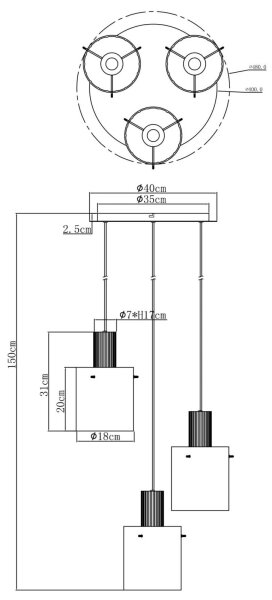 Globo 15904-3HR - Lampadario a sospensione con filo TULIVAR 3xE27/40W/230V diametro 48 cm grigio