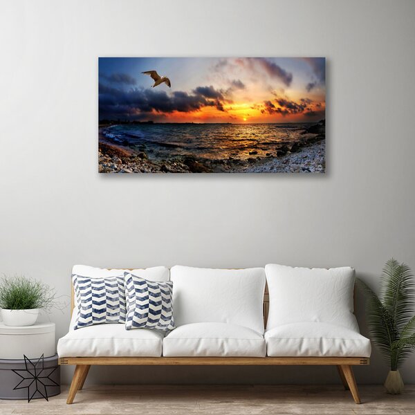 Quadro su tela Paesaggio della spiaggia del mare del gabbiano 100x50 cm