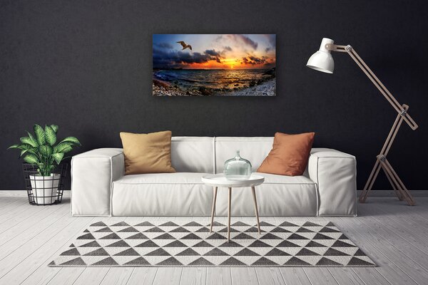 Quadro su tela Paesaggio della spiaggia del mare del gabbiano 100x50 cm