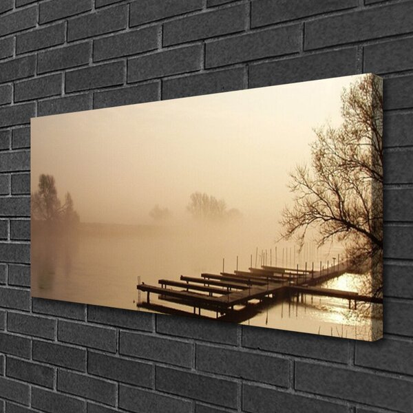 Stampa quadro su tela Ponte d'acqua, paesaggio di nebbia 100x50 cm