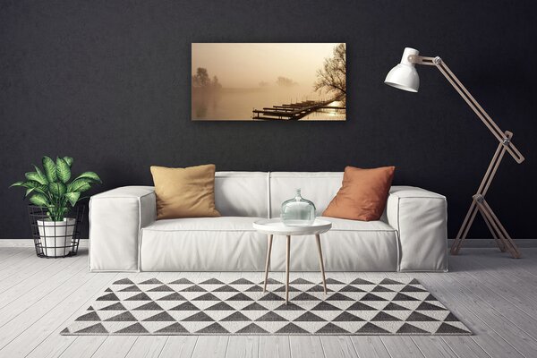 Stampa quadro su tela Ponte d'acqua, paesaggio di nebbia 100x50 cm