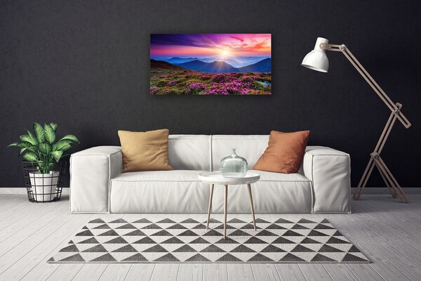 Stampa quadro su tela Montagne. Prato. Fiori. Paesaggio 100x50 cm