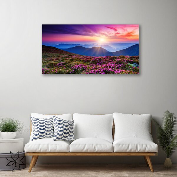 Stampa quadro su tela Montagne. Prato. Fiori. Paesaggio 100x50 cm