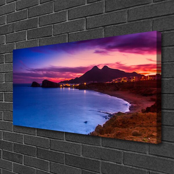 Quadro su tela Paesaggio di montagna della spiaggia del mare 100x50 cm