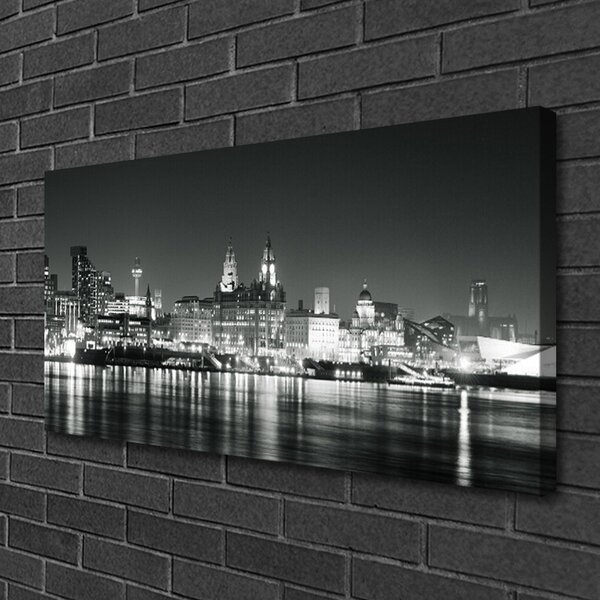 Quadro stampa su tela Case sull'acqua della città 100x50 cm