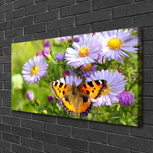 Quadro su tela Fiori. Farfalla. Pianta. Natura 100x50 cm