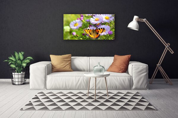 Quadro su tela Fiori. Farfalla. Pianta. Natura 100x50 cm