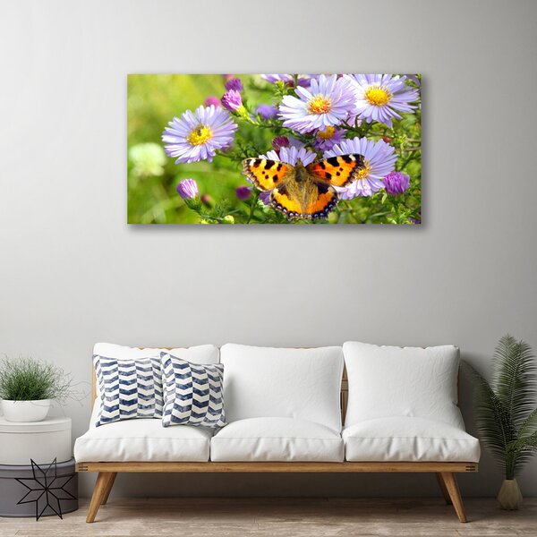 Quadro su tela Fiori. Farfalla. Pianta. Natura 100x50 cm