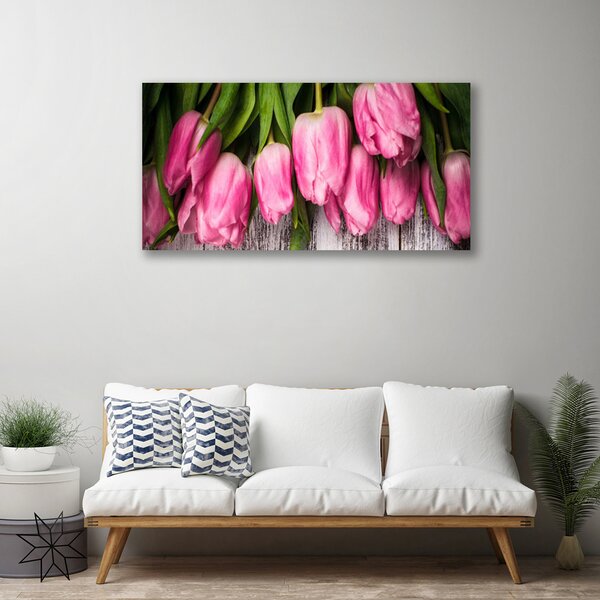 Quadro su tela Tulipani Sul Muro 100x50 cm