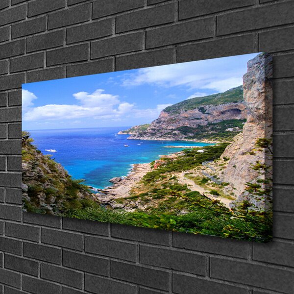 Quadro su tela Paesaggio di montagna della spiaggia del mare 100x50 cm