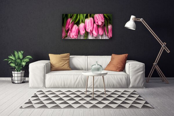 Quadro su tela Tulipani Sul Muro 100x50 cm