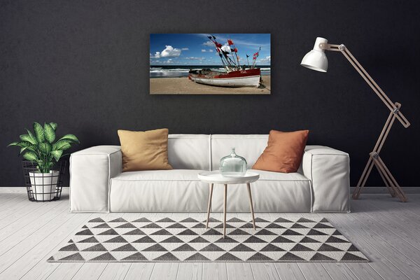 Quadro su tela Spiaggia del mare Paesaggio della barca 100x50 cm