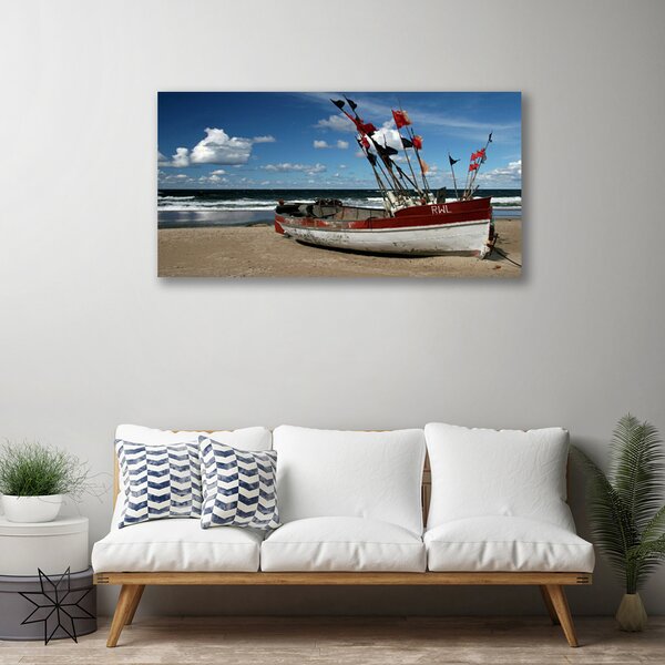 Quadro su tela Spiaggia del mare Paesaggio della barca 100x50 cm