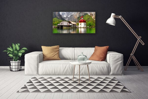 Foto quadro su tela Paesaggio della casa della montagna dell'albero 100x50 cm