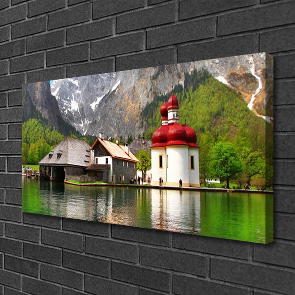 Foto quadro su tela Paesaggio della casa della montagna dell'albero 100x50 cm