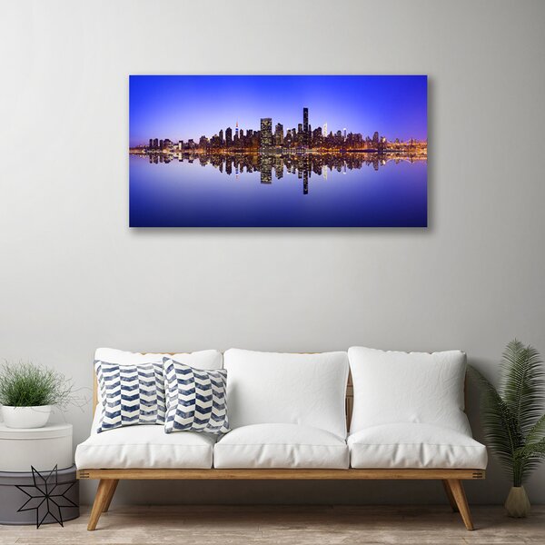 Stampa quadro su tela Case sull'acqua della città 100x50 cm