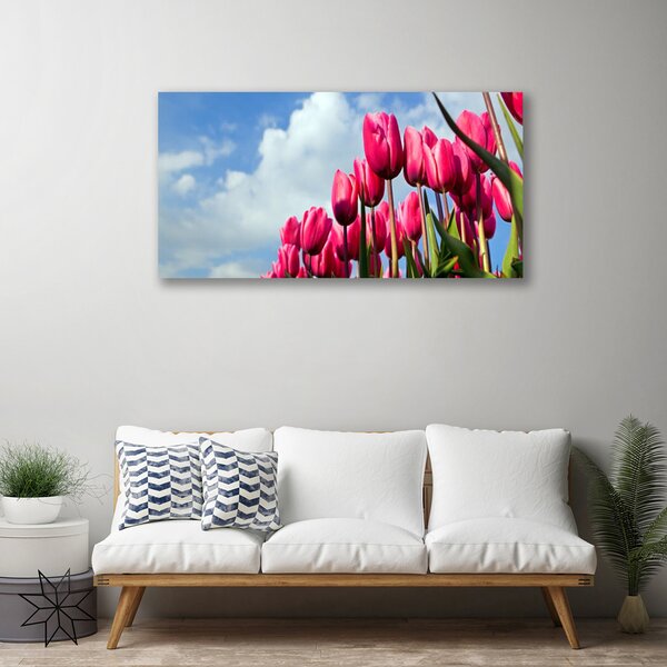 Quadro su tela Tulipano Sul Muro 100x50 cm