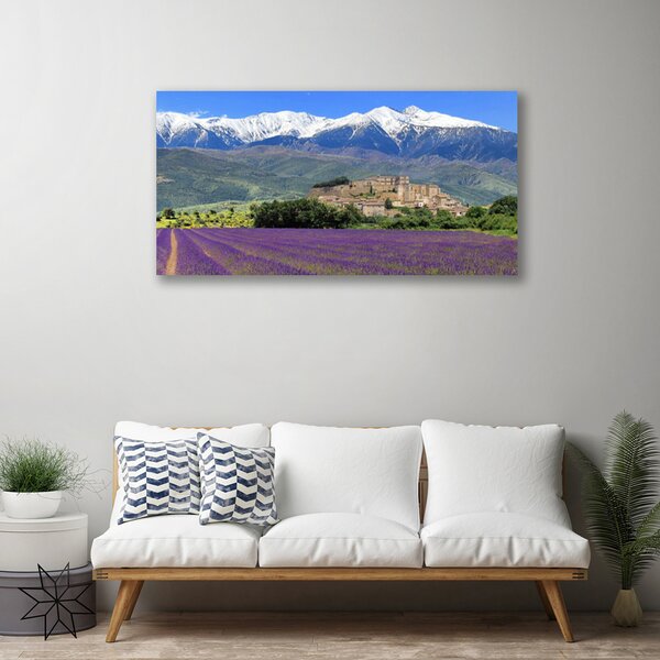 Quadro su tela Prato fiori paesaggio di montagna 100x50 cm