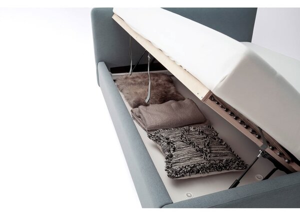 Letto matrimoniale imbottito blu/grigio con contenitore con rete inclusa 180x200 cm Mattis – Meise Möbel