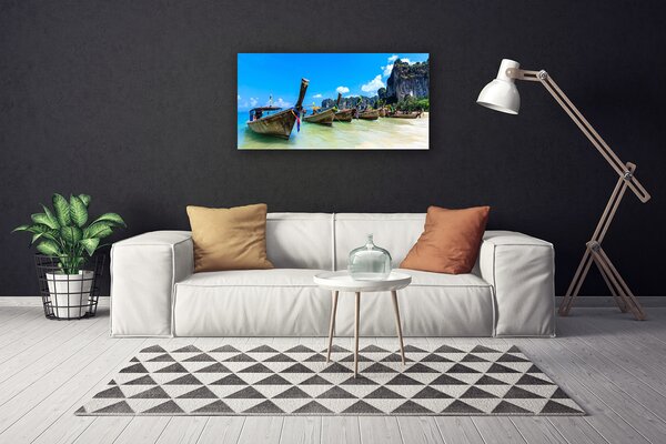 Quadro su tela Paesaggio della spiaggia del mare della barca 100x50 cm