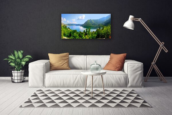 Quadro su tela Paesaggio di montagna del lago forestale 100x50 cm