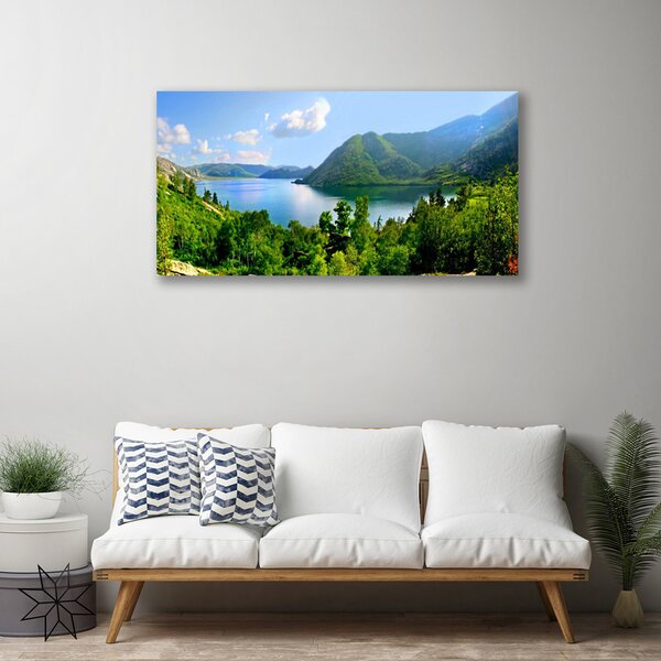 Quadro su tela Paesaggio di montagna del lago forestale 100x50 cm