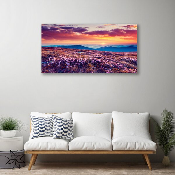 Quadro su tela Prato, montagna, fiori, natura 100x50 cm