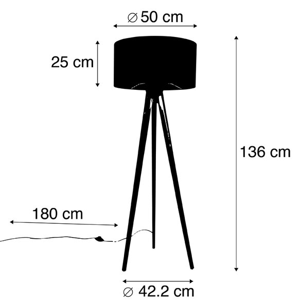 Lampada da terra treppiede nera con paralume pavone 50 cm - Tripod Classic